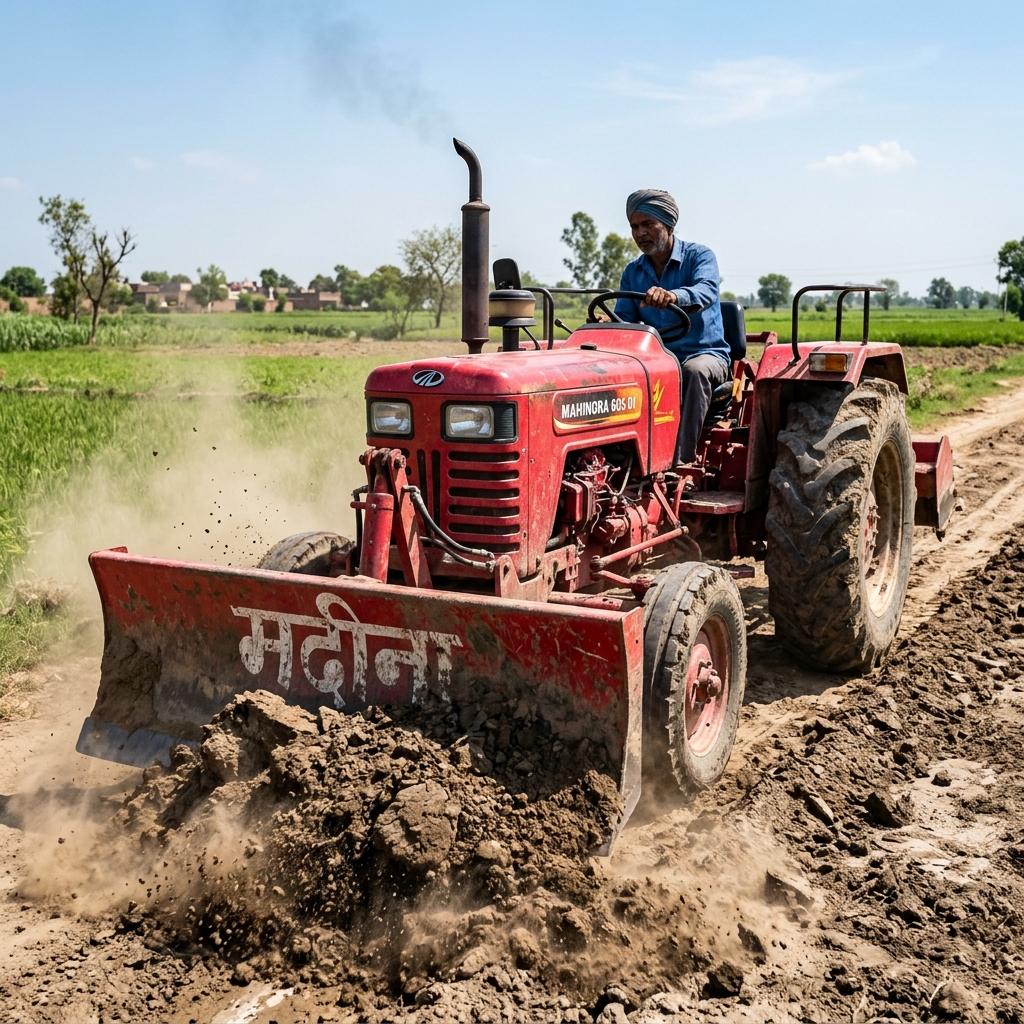 Red Dozer Blade Pushing Dirt