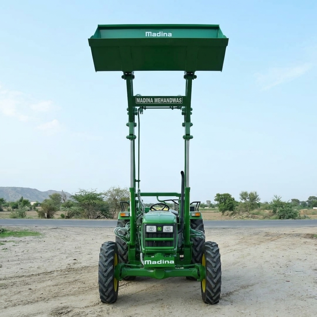 Green Madina L-1411 Loader Elevated Front View Symmetrical
