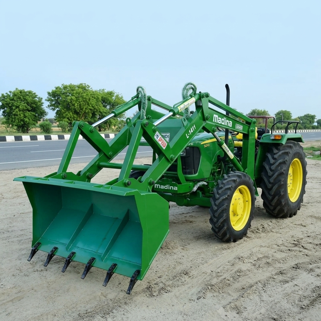 Green Madina L-1411 Loader Front Bucket View
