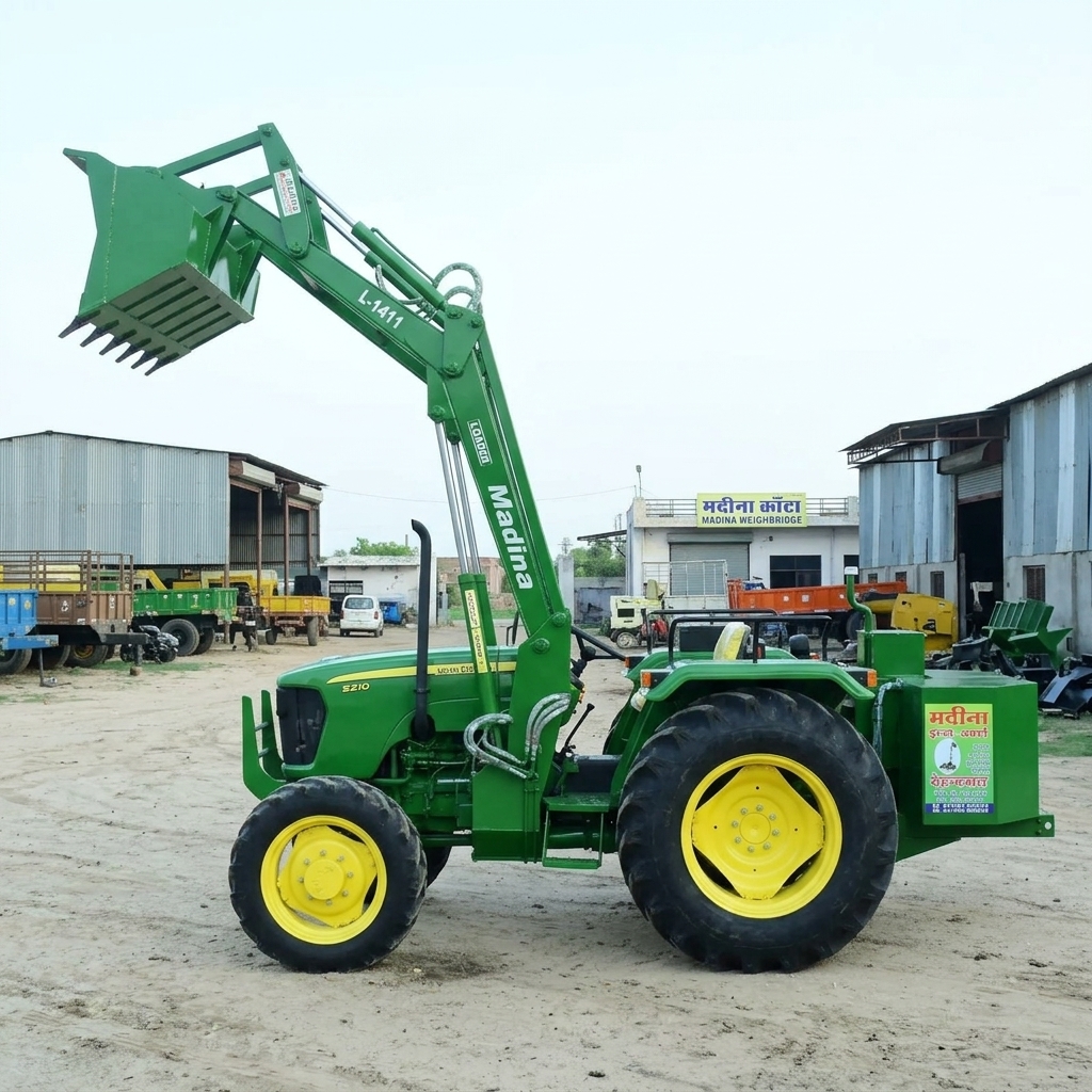 Green Madina L-1411 Loader Raised Side View