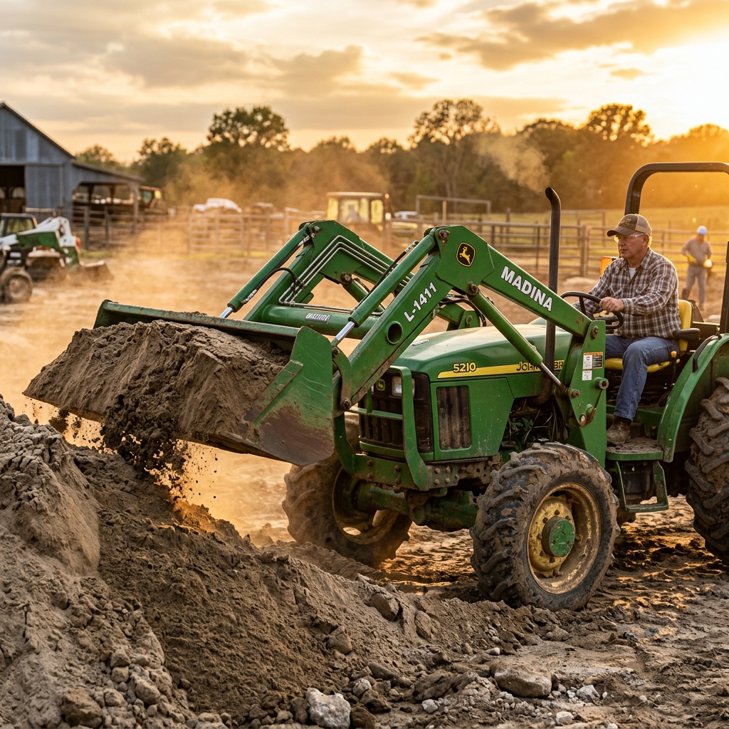 Green Madina L-1411 Loader Working Action Sand